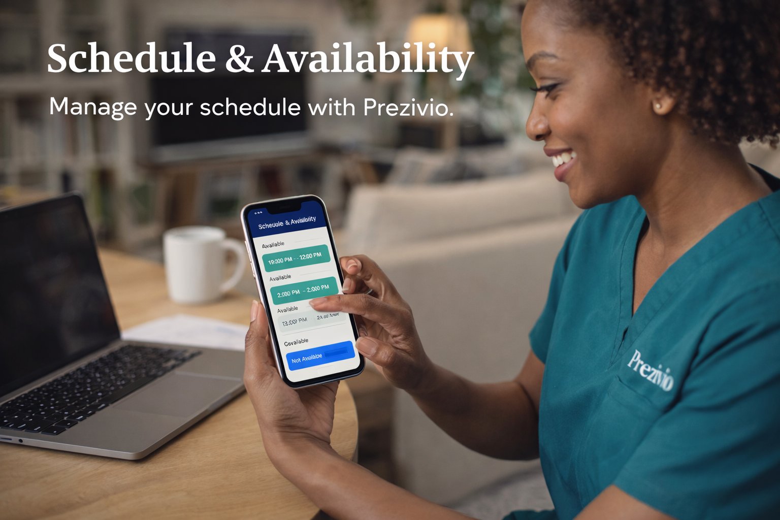 Caregiver managing schedule on Prezivio app
